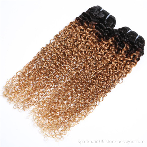 9a 100g SPARK Remy Human Hair Weaving Bundle for Women Weave Hair Extension Brazilian Ombre Black Golden Afro Curly Curl Wave